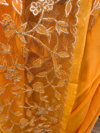 Orange Cutwork Border Saree