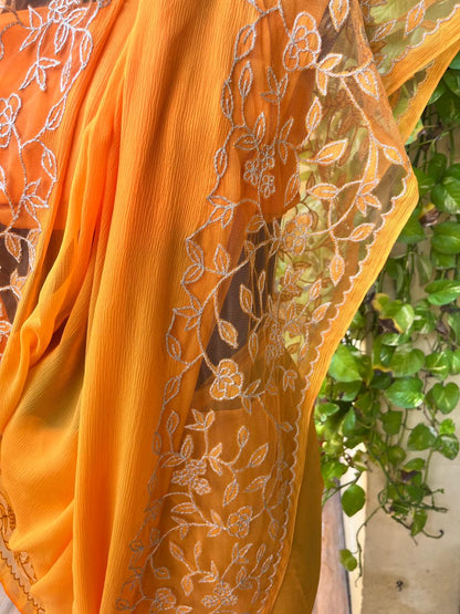 Orange Cutwork Border Saree