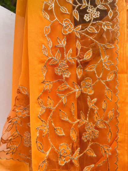 Orange Cutwork Border Saree