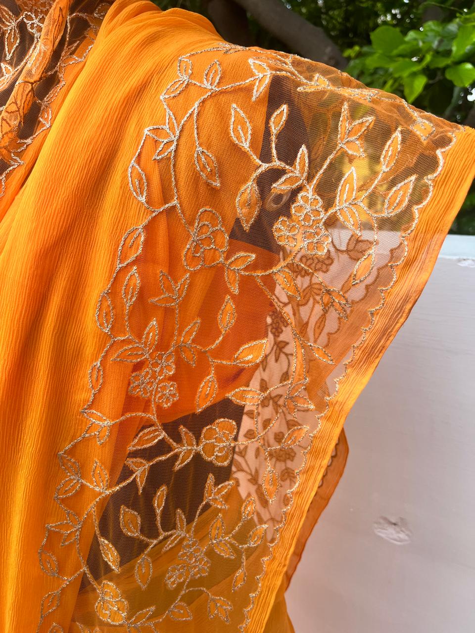 Orange Cutwork Border Saree
