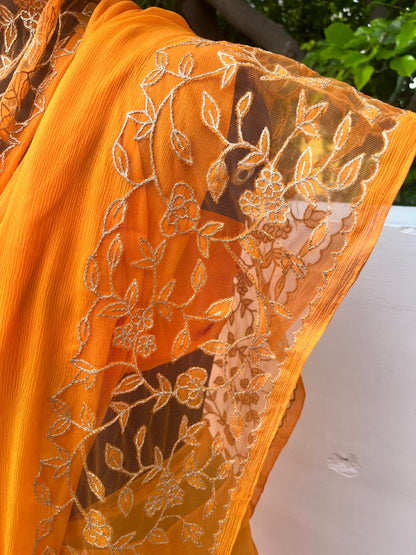 Orange Cutwork Border Saree