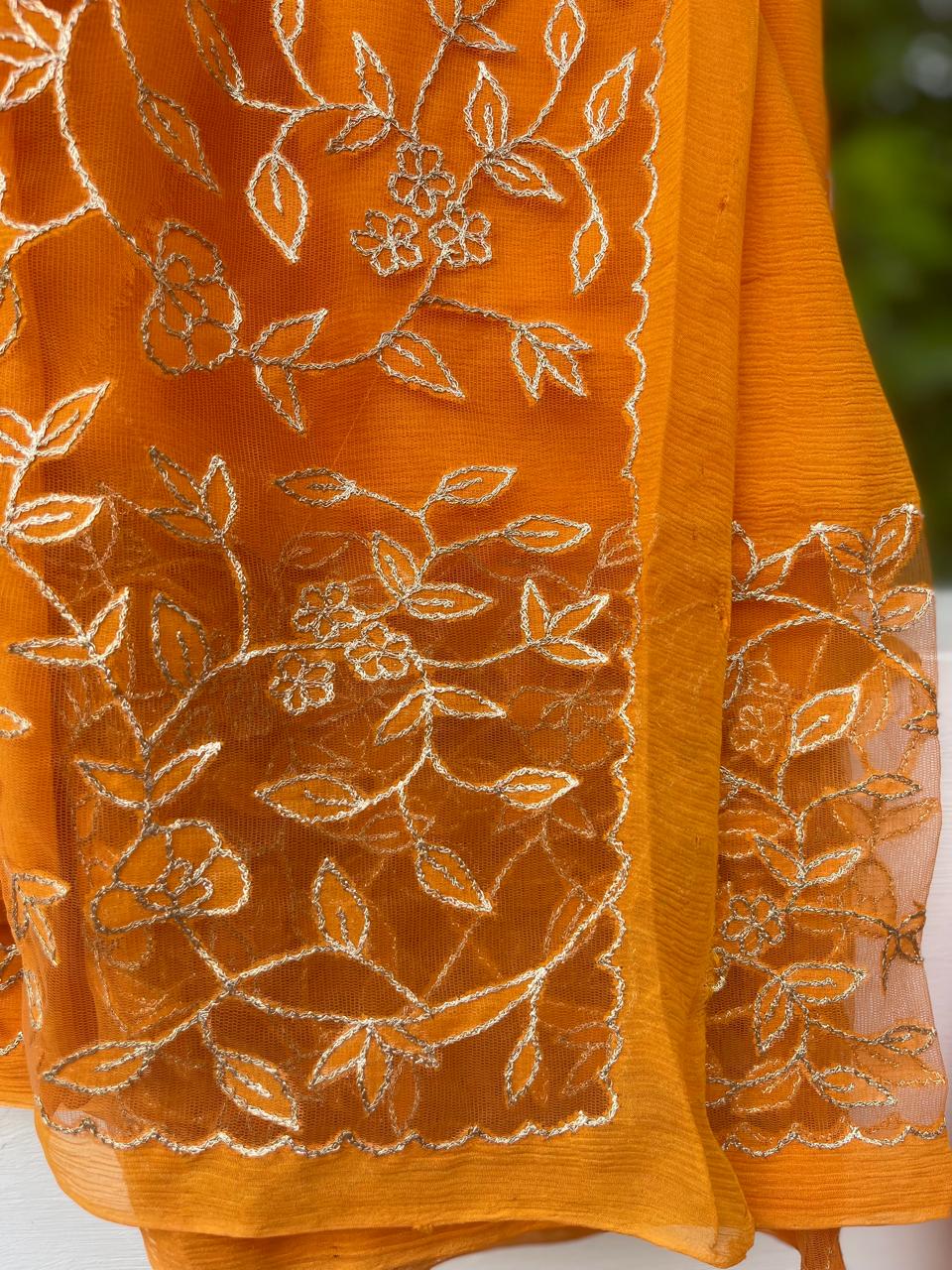 Orange Cutwork Border Saree