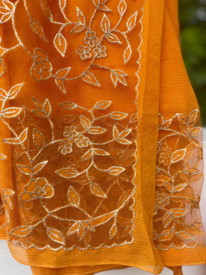 Orange Cutwork Border Saree