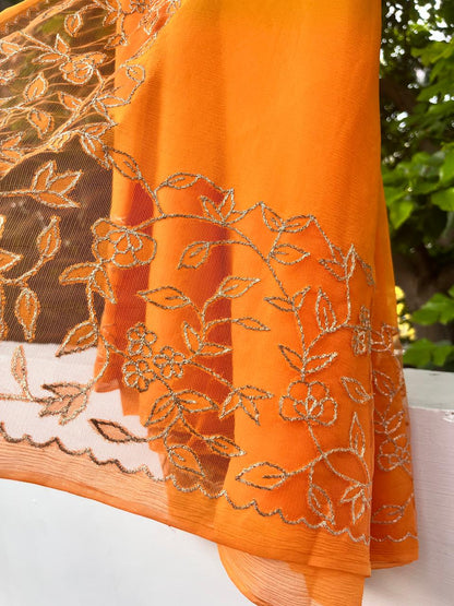 Orange Cutwork Border Saree