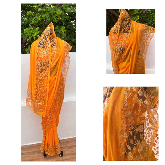 Orange Cutwork Border Saree