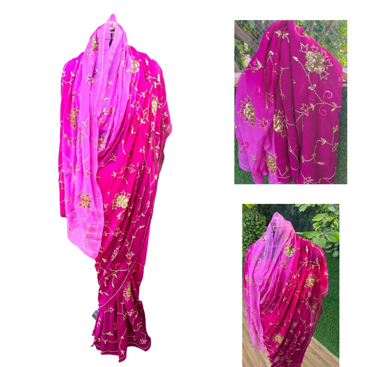 Ombre Pink & Wine Shaded Jaal Saree