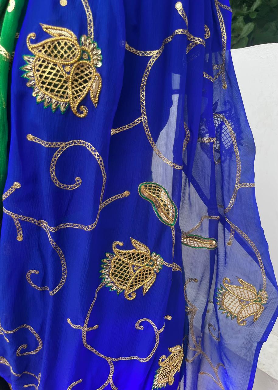 Ombre Blue Green Jaali Buta Jaal Saree