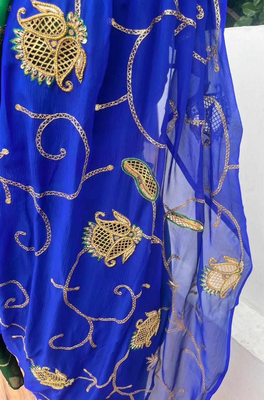 Ombre Blue Green Jaali Buta Jaal Saree