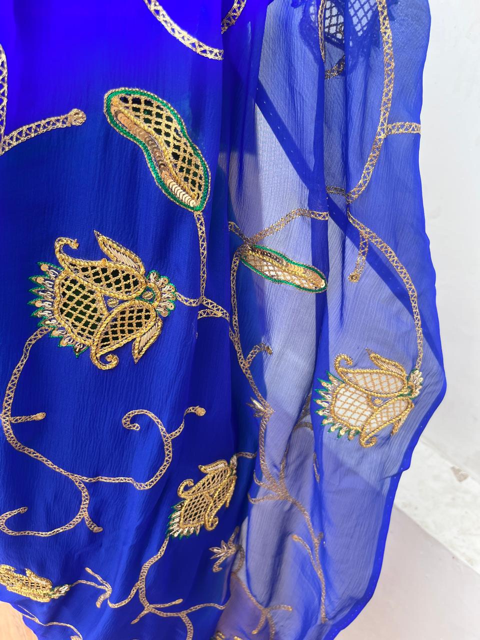 Ombre Blue Green Jaali Buta Jaal Saree