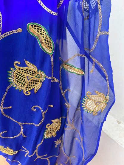 Ombre Blue Green Jaali Buta Jaal Saree