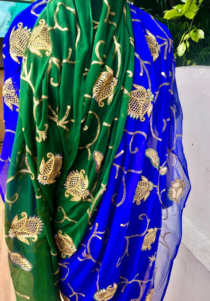 Ombre Blue Green Jaali Buta Jaal Saree