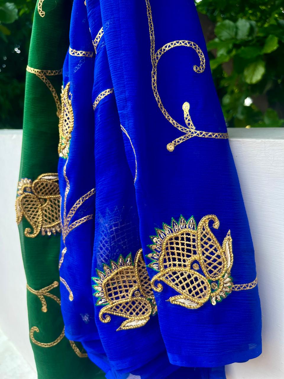 Ombre Blue Green Jaali Buta Jaal Saree