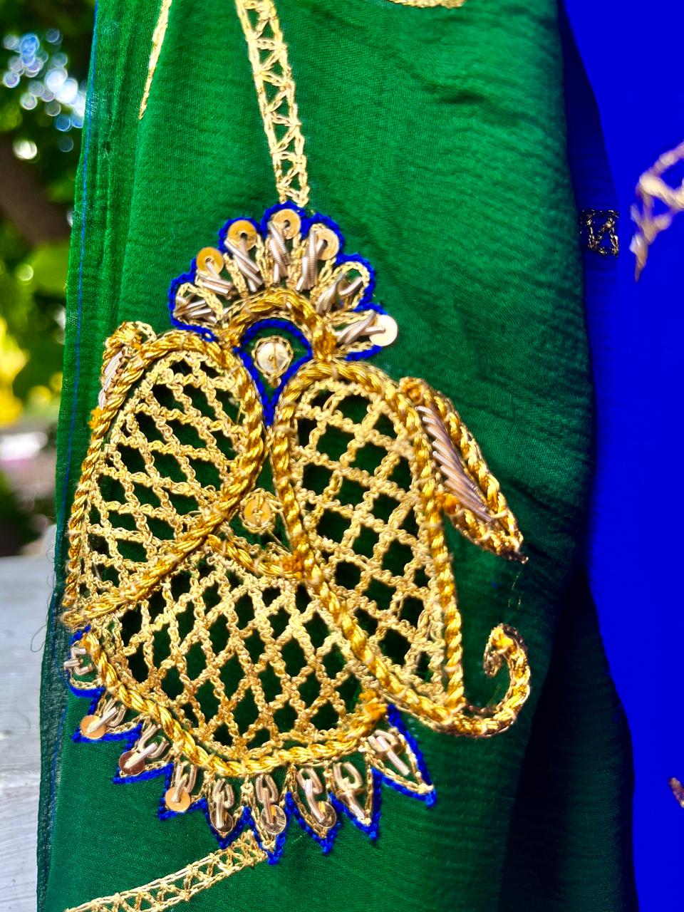 Ombre Blue Green Jaali Buta Jaal Saree