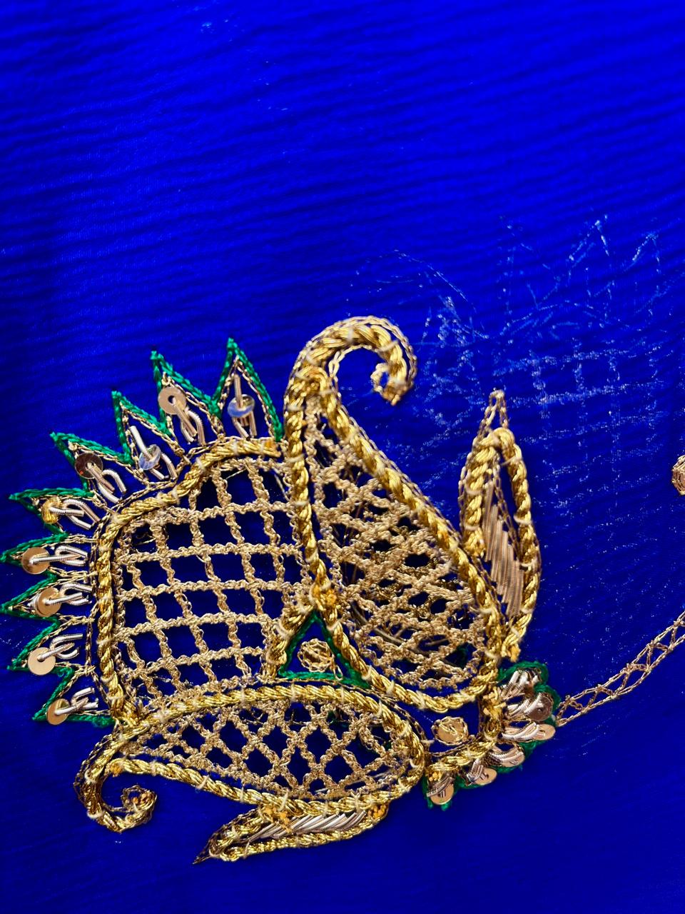 Ombre Blue Green Jaali Buta Jaal Saree