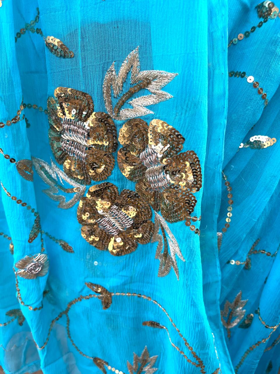 Sky-Blue Shaded Jaal Saree
