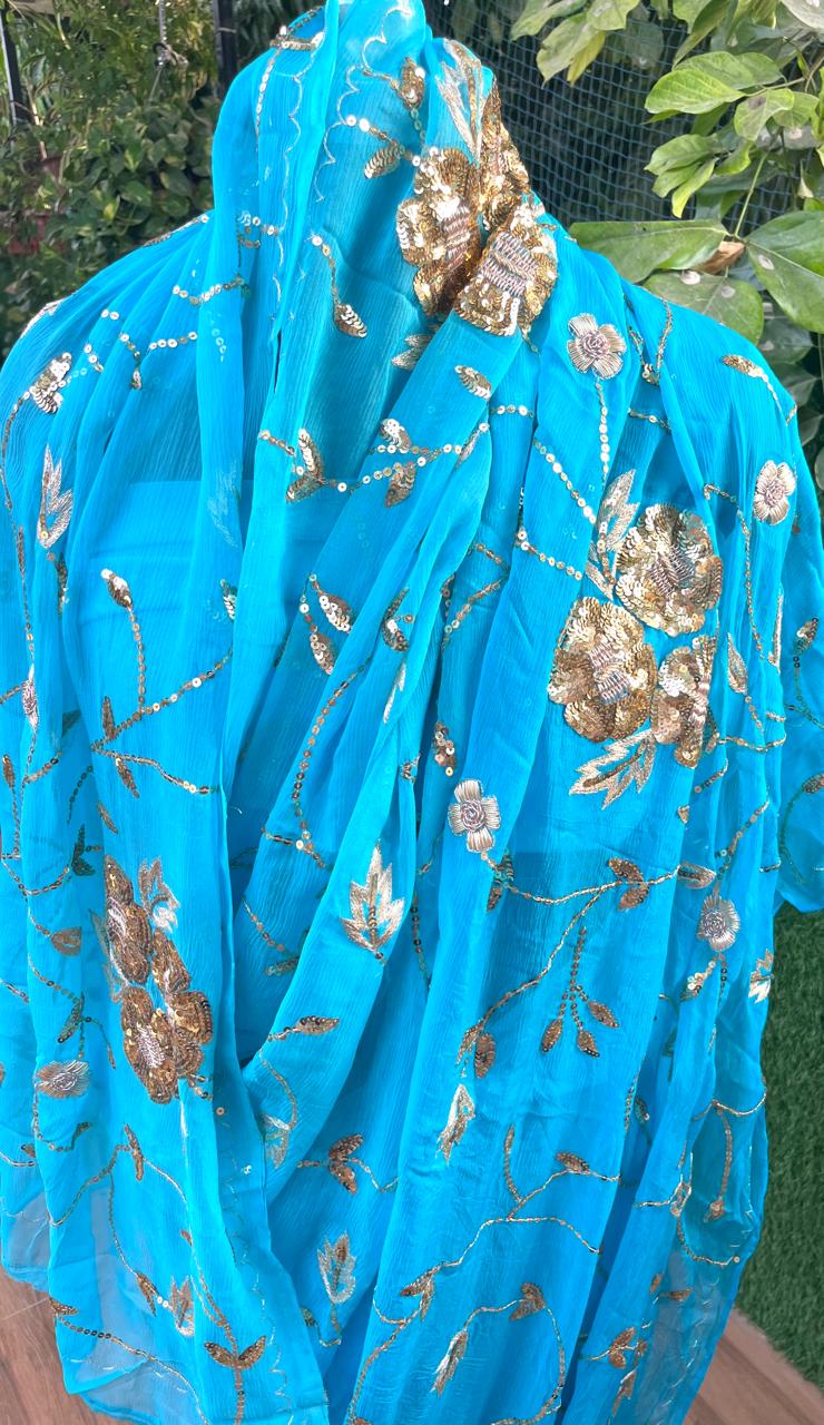 Sky-Blue Shaded Jaal Saree