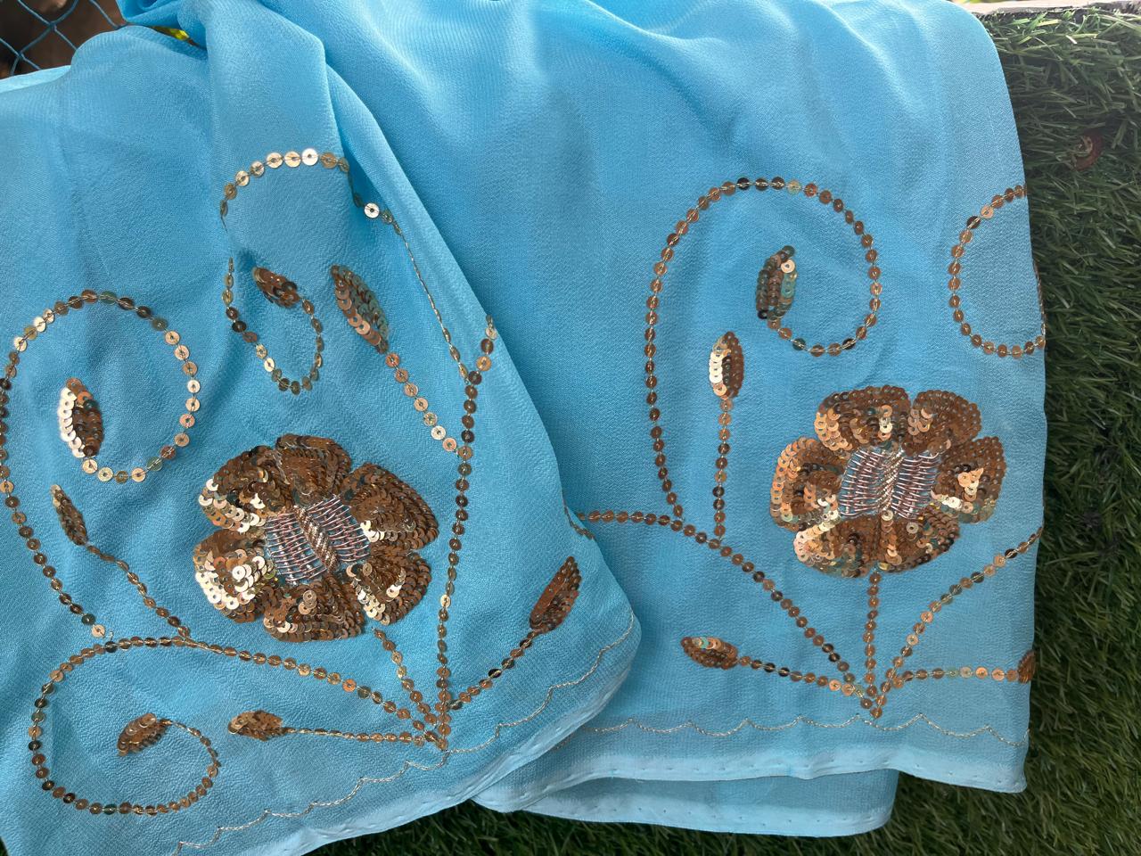Sky-Blue Shaded Jaal Saree