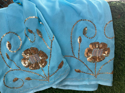 Sky-Blue Shaded Jaal Saree