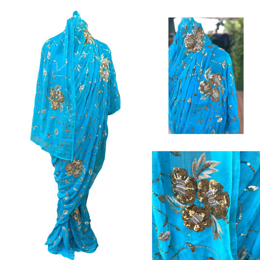 Sky-Blue Shaded Jaal Saree