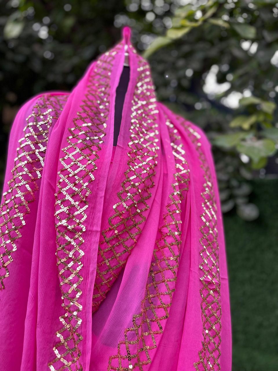 Pink Sequins Saree