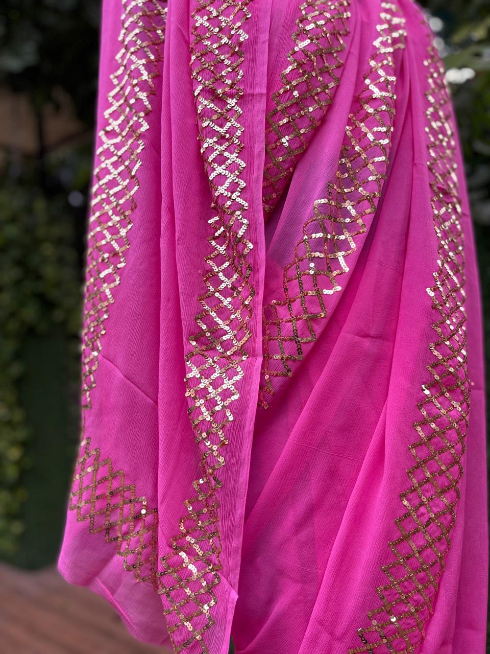 Pink Sequins Saree
