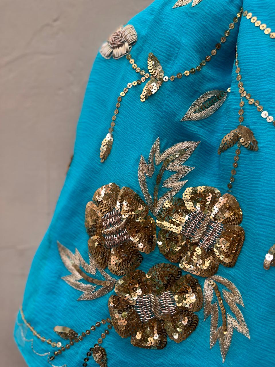 Sky-Blue Shaded Jaal Saree