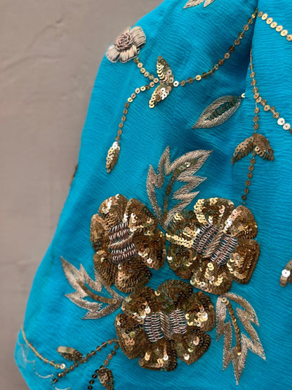 Sky-Blue Shaded Jaal Saree