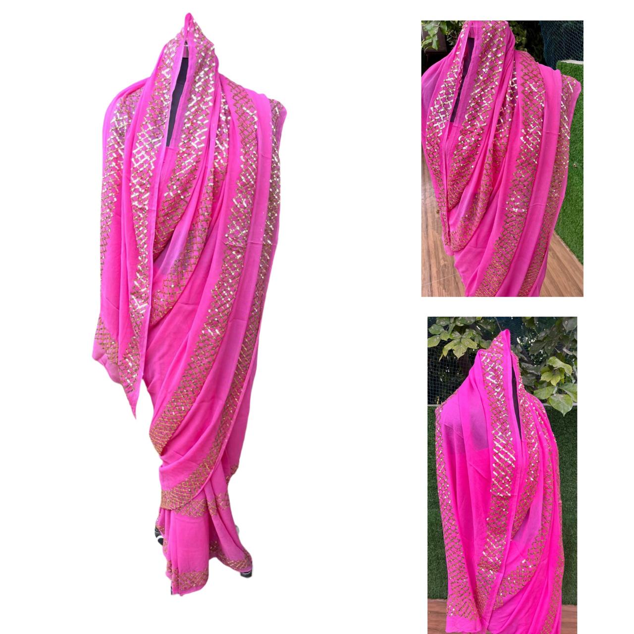 Pink Sequins Saree