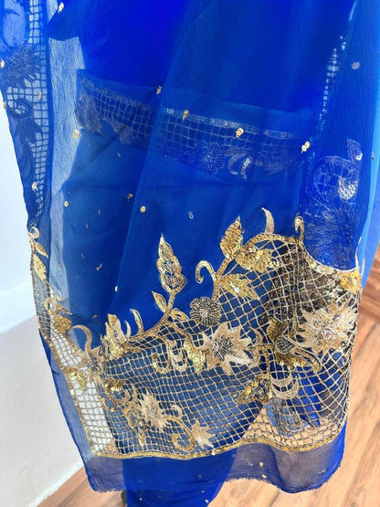 Ombre Blue Shaded Cutwork Border Saree