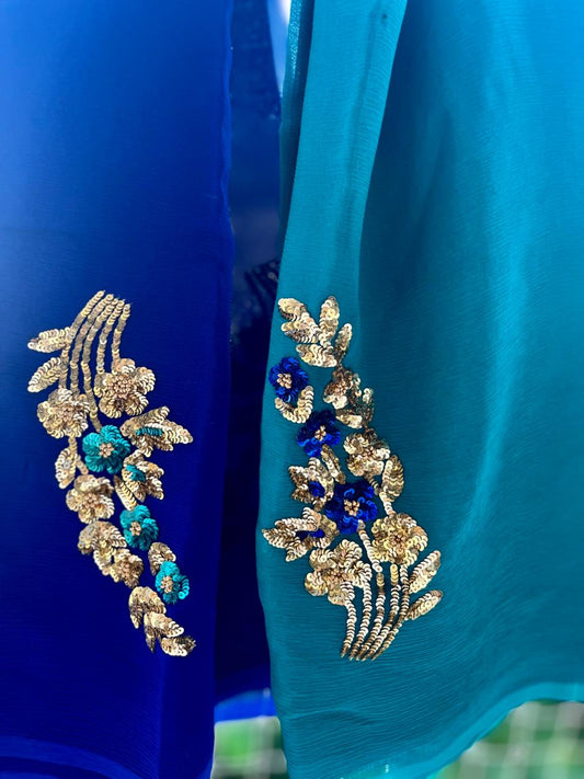 Ombre Blue Shaded Sequins Buta Saree