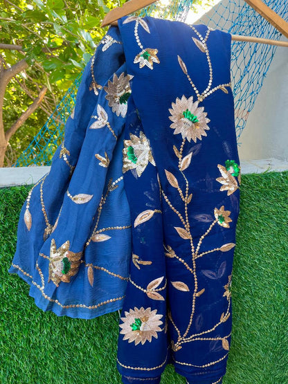 Ombre Blue Shaded Jaal Saree
