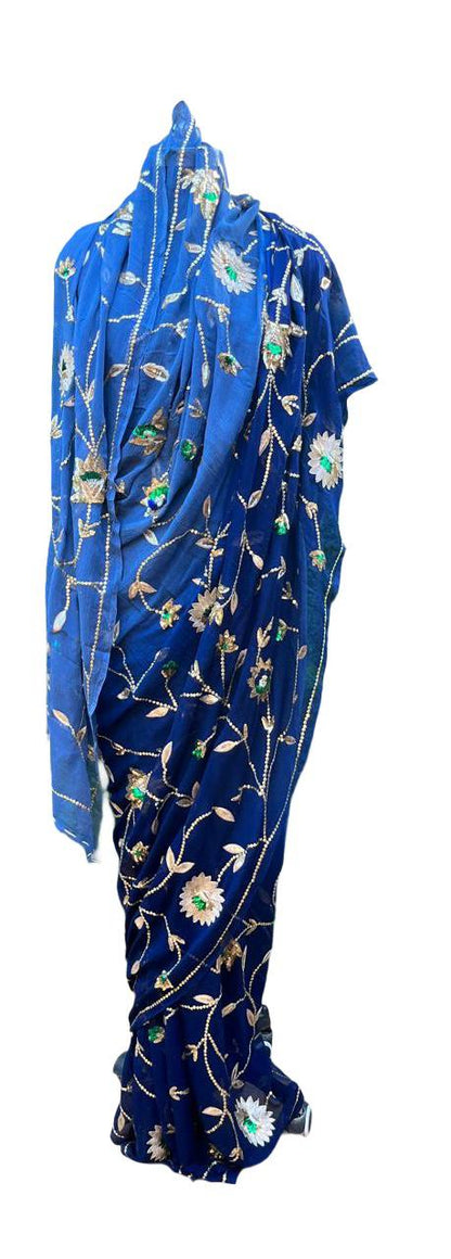 Ombre Blue Shaded Jaal Saree