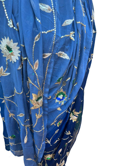 Ombre Blue Shaded Jaal Saree