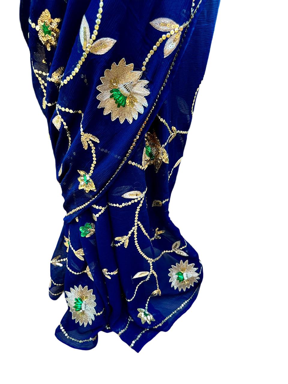 Ombre Blue Shaded Jaal Saree