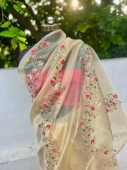 Golden Tissue Resham Sequins Saree