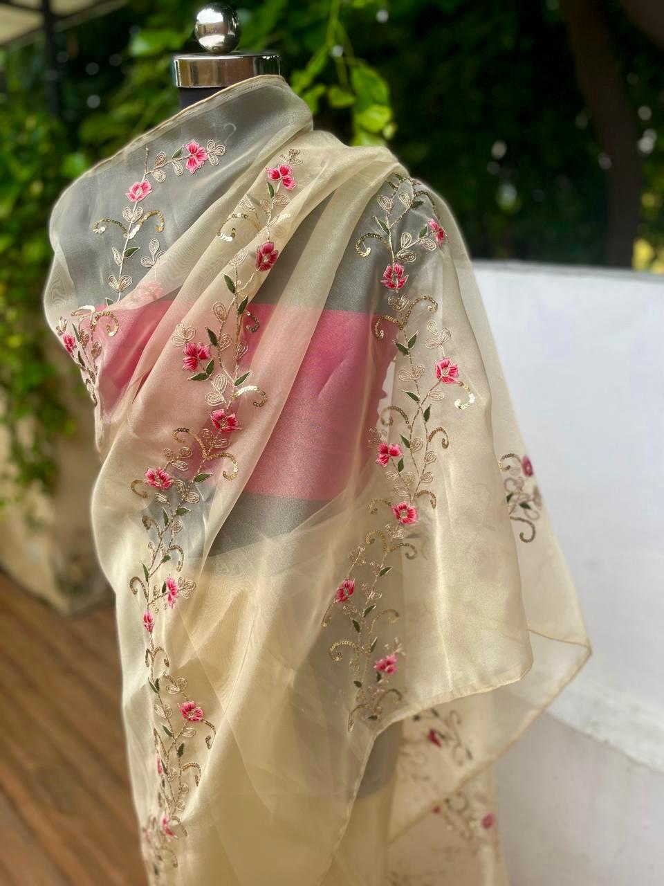 Golden Tissue Resham Sequins Saree