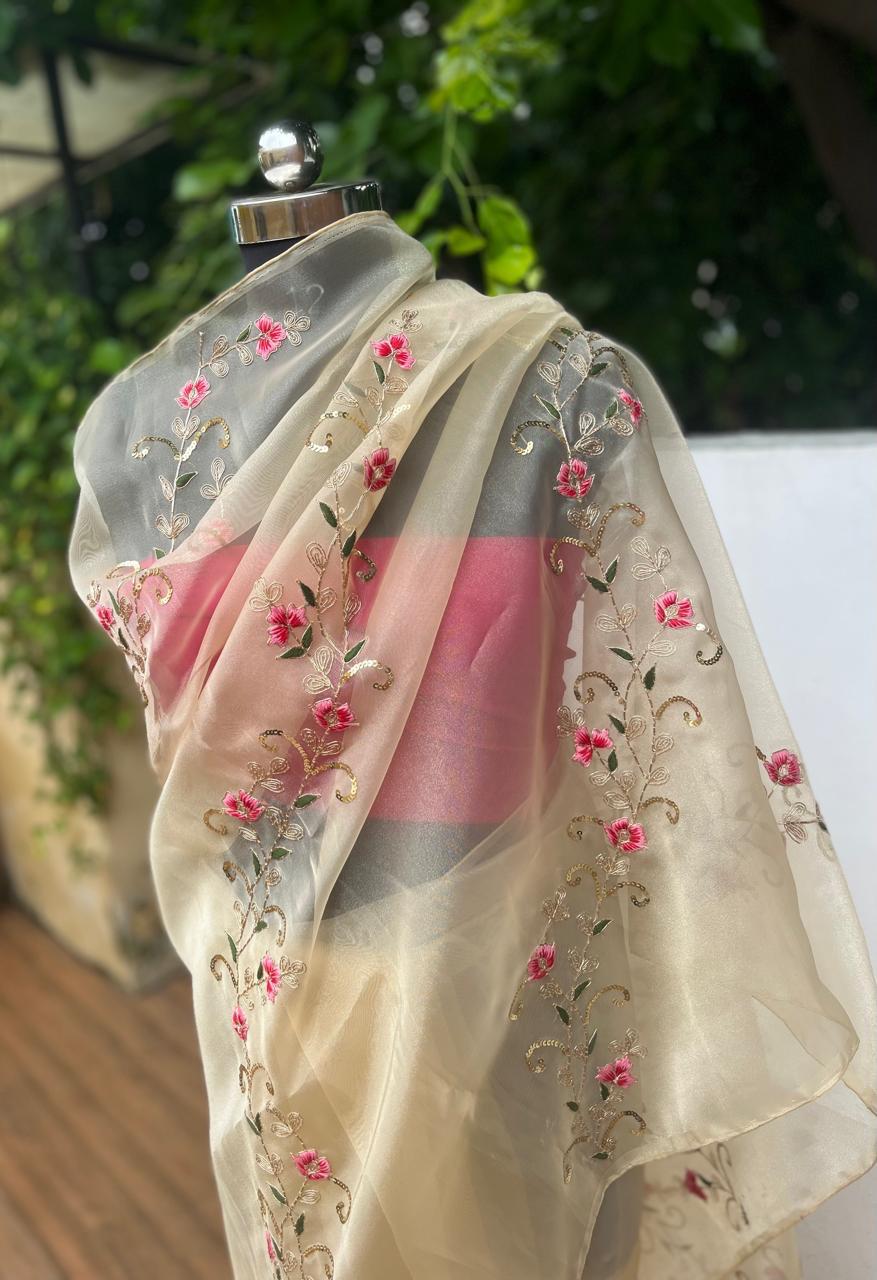 Golden Tissue Resham Sequins Saree