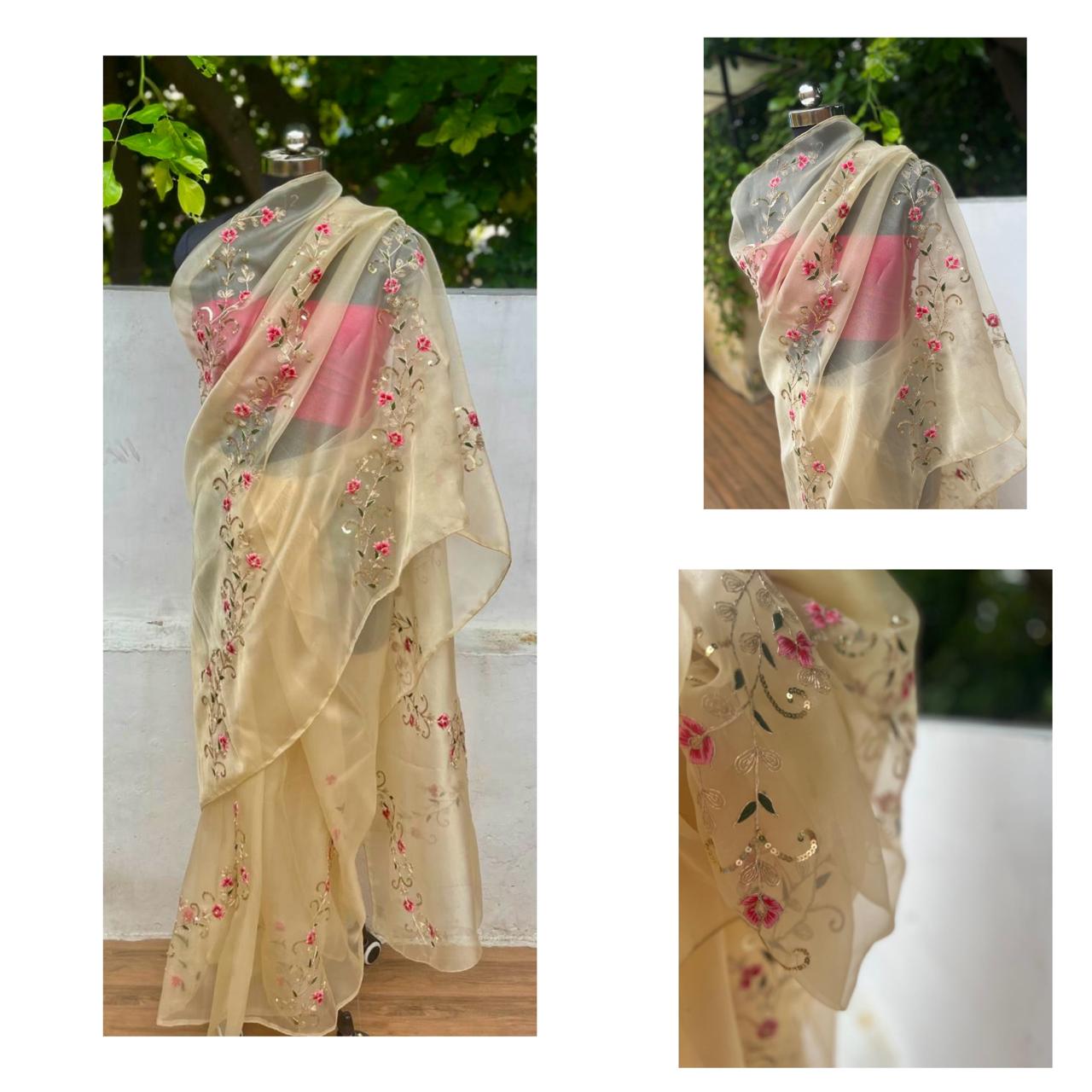 Golden Tissue Resham Sequins Saree