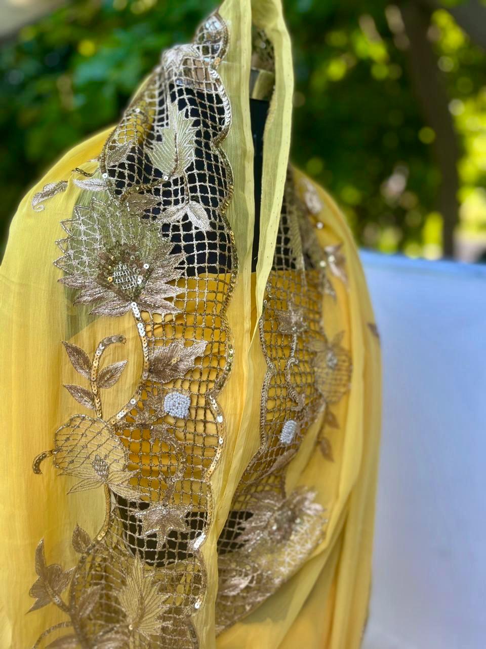 Yellow Cutwok Border Saree