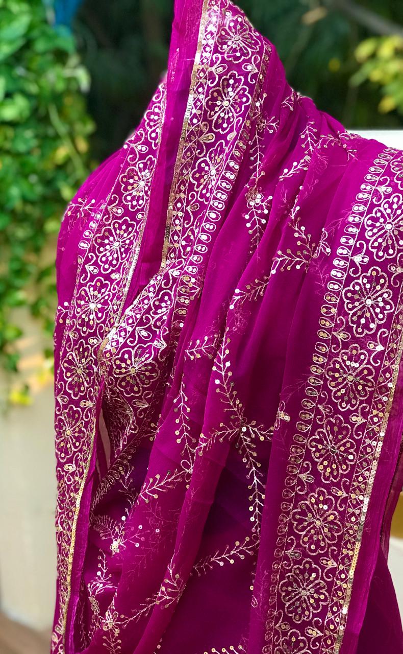 Wine Aari sequins Jaal Saree