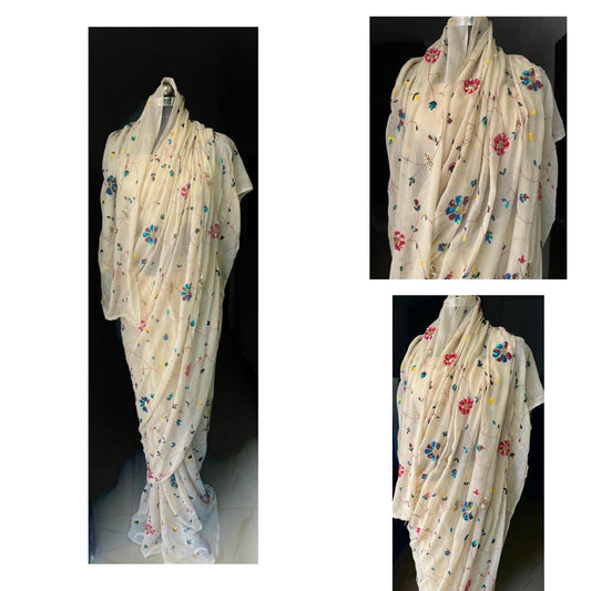 Beige Sequins Jaal Saree