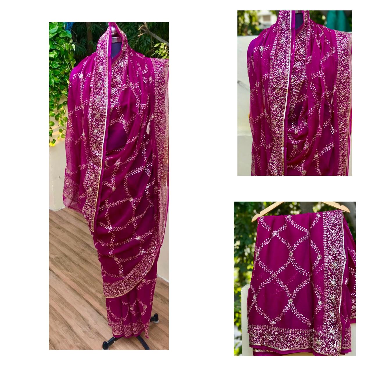 Wine Aari sequins Jaal Saree