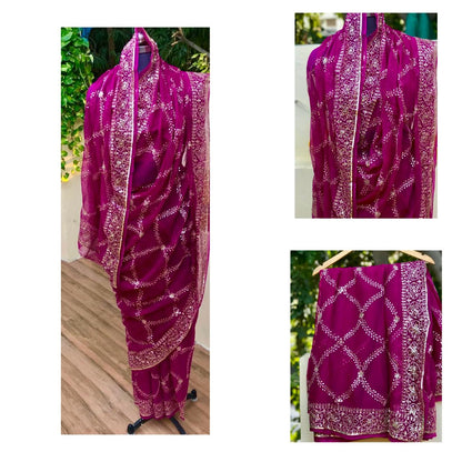 Wine Aari sequins Jaal Saree