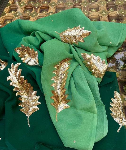 Ombre Green Shaded Sequins Buta Saree
