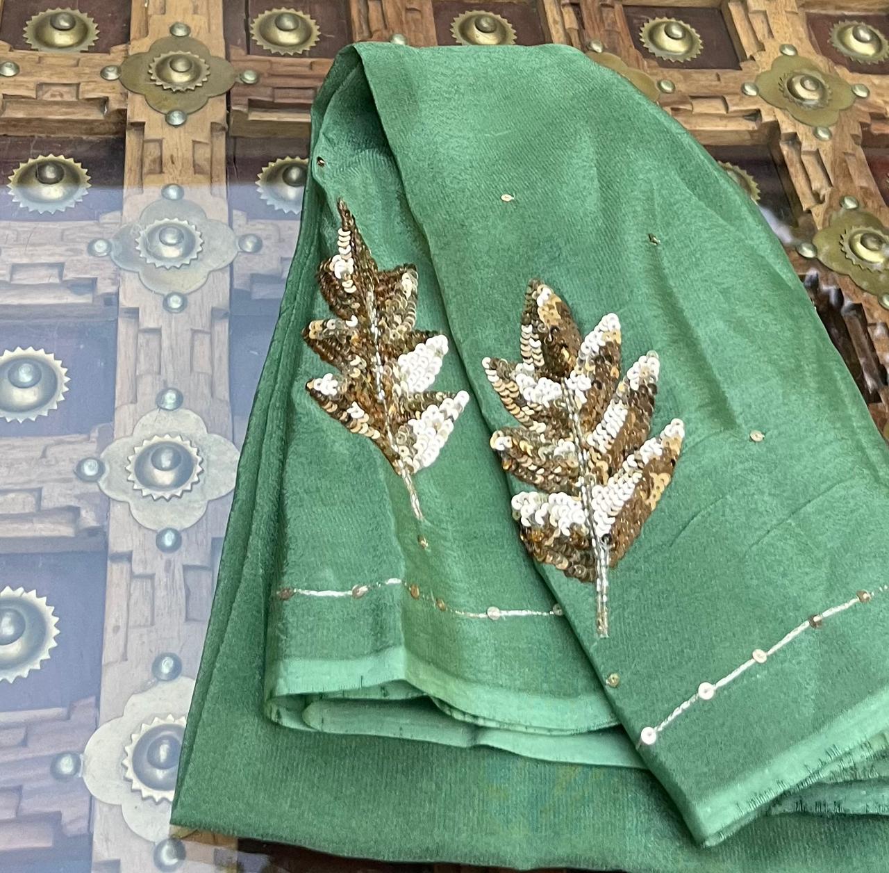 Ombre Green Shaded Sequins Buta Saree