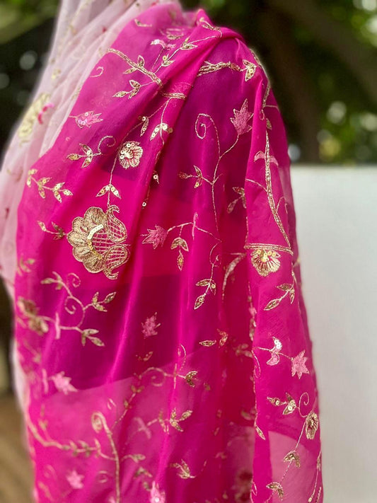 Ombre Pink Shaded Zari Sequins Jaal Saree