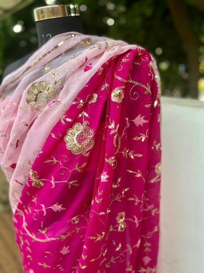 Ombre Pink Shaded Zari Sequins Jaal Saree