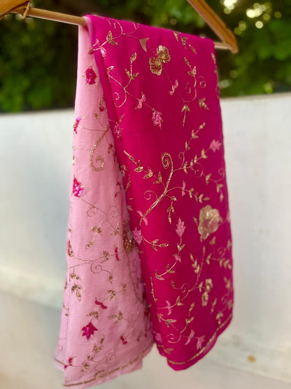 Ombre Pink Shaded Zari Sequins Jaal Saree