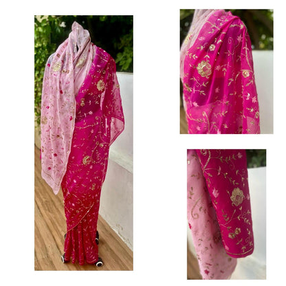 Ombre Pink Shaded Zari Sequins Jaal Saree