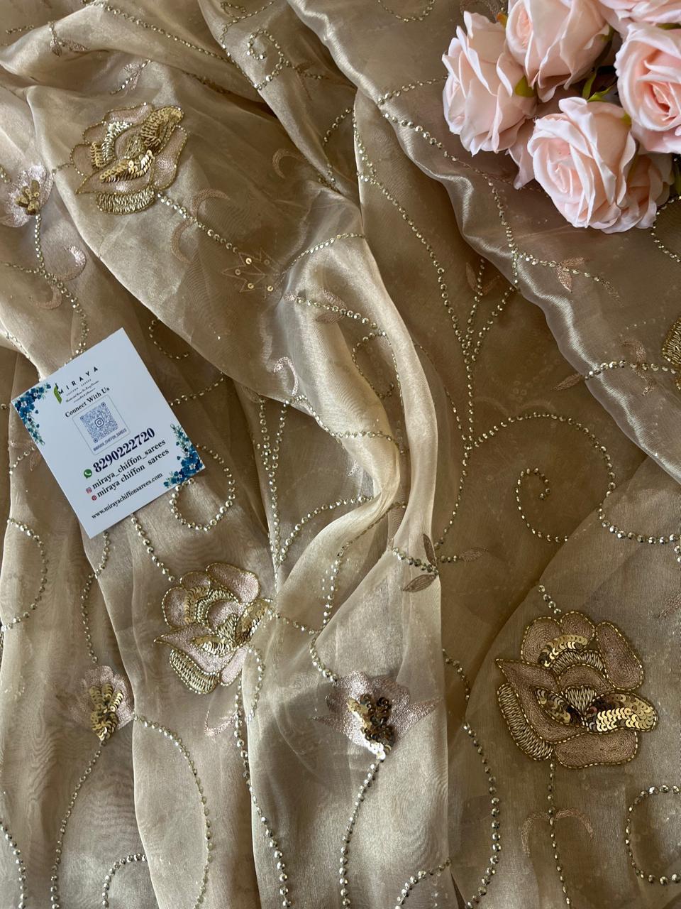 Golden Tissue Zari Zardoji Jaal Saree